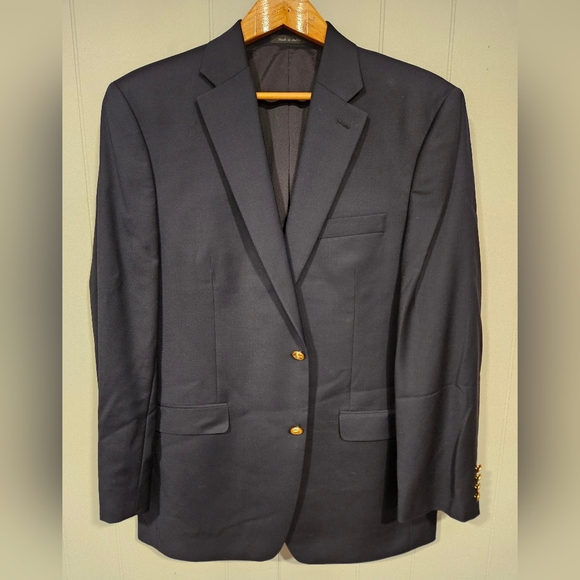 Ralph Lauren Mens Size 41L Blazer Navy Blue Gold Buttons Wool Sport Coat Jacket - Picture 1 of 8